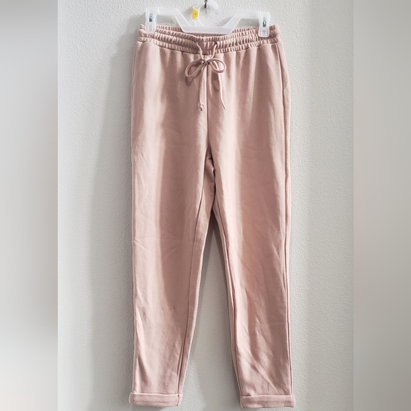 Women's pink elastic and draw string sweat pants - Picture 1 of 4